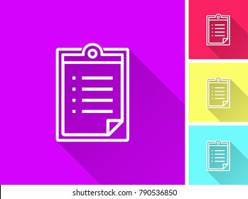 Clipboard vector icon with long shadow. Illustration isolated for graphic and web design. Line pictogram for infographic and website.