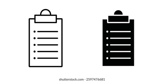Clipboard vector icon set black filled and outlined style.