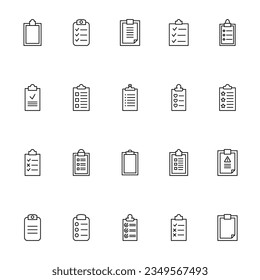Clipboard Vector Icon Set. Suitable for books, stores, shops. Editable stroke in minimalistic outline style. Symbol for design 