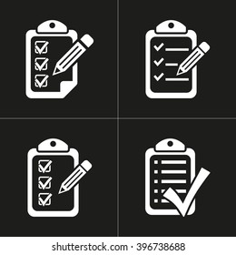 Clipboard   vector icon. White illustration isolated on black background for graphic and web design.