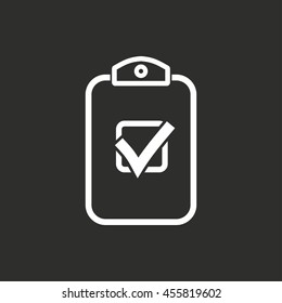 Clipboard vector icon. White illustration isolated on black background for graphic and web design.