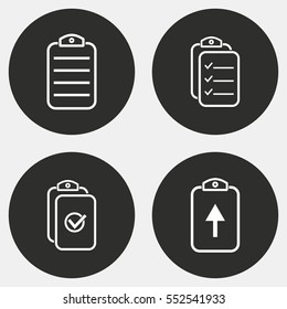 Clipboard vector icon. White illustration isolated on black background for graphic and web design.