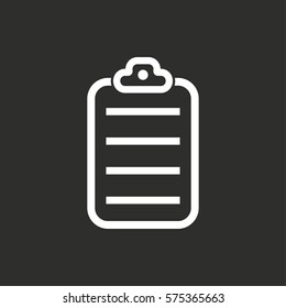 Clipboard vector icon. White illustration isolated on black background for graphic and web design.