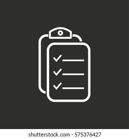 Clipboard vector icon. White illustration isolated on black background for graphic and web design.