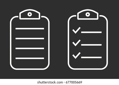 Clipboard vector icon. White illustration isolated on black background for graphic and web design.