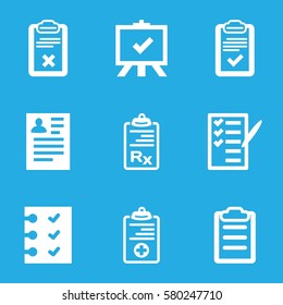 clipboard vector icons. Set of 9 clipboard filled icons such as resume, board, check list