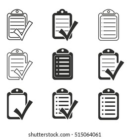 Clipboard vector icons set. Black illustration isolated on white background for graphic and web design.