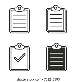 Clipboard vector icons set. black Illustration isolated for graphic and web design.