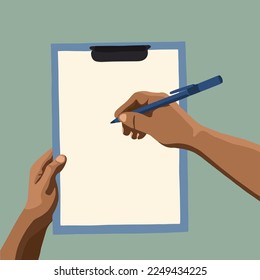 Ilustración aislada del vector del portapapeles.
El proceso de escritura en el portapapeles. Fondo para colocar notas.