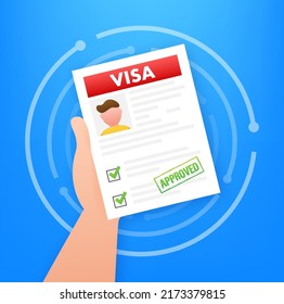 Clipboard with visa application. Travel approval. Immigration visa. Vector stock illustration.
