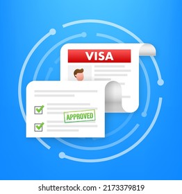 Clipboard with visa application. Travel approval. Immigration visa. Vector stock illustration.