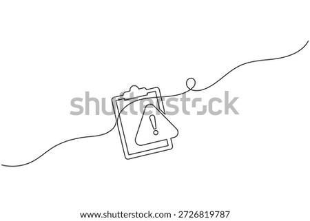 Clipboard warning alert sign one line art minimalist task list continuous line illustration vector outline