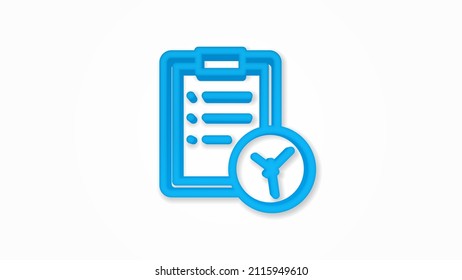 Clipboard and watch. Time management, control, planning 3d realistic line icon. Vector top view illustration. color pictogram isolated on white background