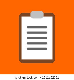 clipboard with white document paper isolated on orange color background. vector illustration