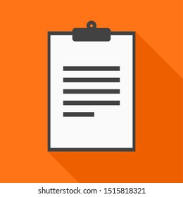 clipboard with white document paper on orange color background. vector illustration 