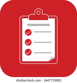 Clipboard White Line Icon Button on Red Icon with Red Check marks