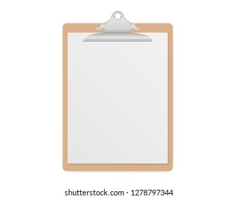 Clipboard with white sheet isolated on white background