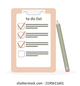 Clipboard with X marks. Failed checklist. Checklist, unfinished tasks, to-do list, survey concept. Flat style vector illustration.