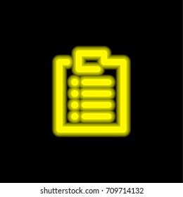 Clipboard yellow glowing neon ui ux icon. Glowing sign logo vector