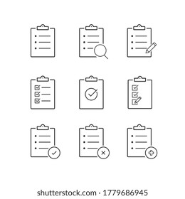 Clipboard,checklist icon set. Simple set of line icon, minimal design. Vector icons.