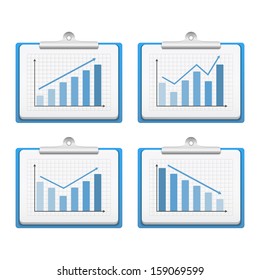 Clipboards with graphs on white background, vector eps10 illustration