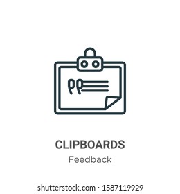 Clipboards outline vector icon. Thin line black clipboards icon, flat vector simple element illustration from editable feedback concept isolated on white background