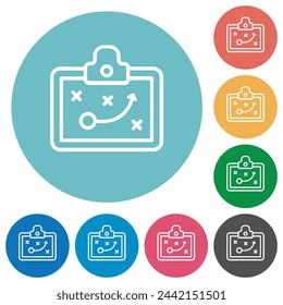 Clipbord game plan outline flat white icons on round color backgrounds