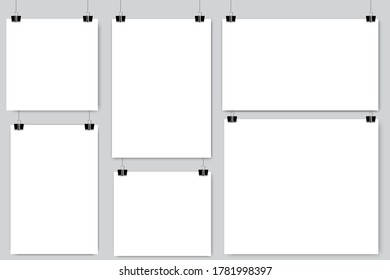 Clip-on paper. Vector poster blank poster sheet template. Hanging sheet.