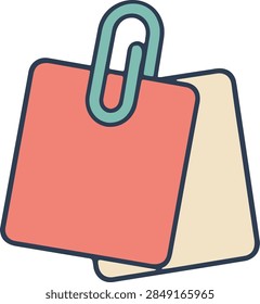 Clipped paper note flat vector icon in retro coral and teal colors