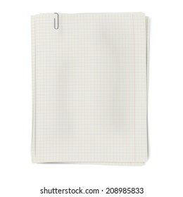 Clipped pile of squared sheets of paper isolated on white background