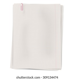 Clipped squared sheets of notebook paper isolated on white background