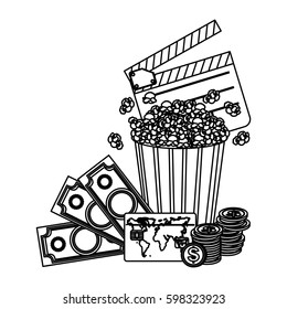 clipper board, pop corn and money icon, vector illustraction design
