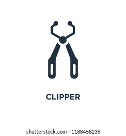 Clipper icon. Black filled vector illustration. Clipper symbol on white background. Can be used in web and mobile.