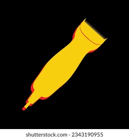 Clipper sign illustration. 3D Extruded Yellow Icon with Red Sides a Black background. Illustration.