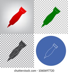 Clipper sign illustration. Vector. 4 styles. Red gradient in radial lighted background, green flat and gray scribble icons on transparent and linear one in blue circle.