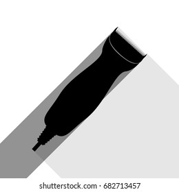 Clipper sign illustration. Vector. Black icon with two flat gray shadows on white background.