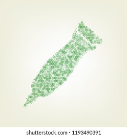 Clipper sign illustration. Vector. Green hexagon rastered icon and noised opacity and size at light green background with central light.