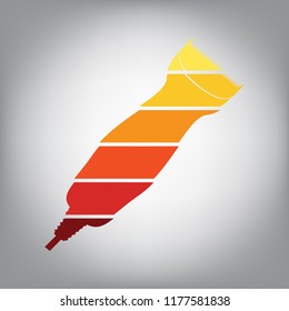 Clipper sign illustration. Vector. Horizontally sliced icon with colors from sunny gradient in gray background.