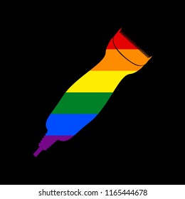 Clipper sign illustration. Vector. Icon with colors of LGBT flag at black background.