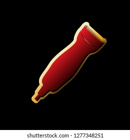 Clipper sign illustration. Vector. Red icon with small black and limitless shadows at golden sticker on black background.