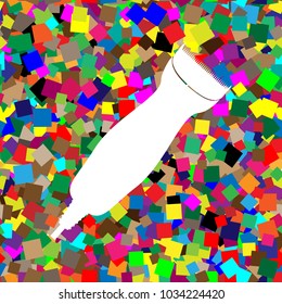 Clipper sign illustration. Vector. White icon on colorful background with seamless pattern from squares.