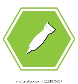 Clipper sign illustration. Vector. White icon with black shadow at yellow green honeycomb on white background.