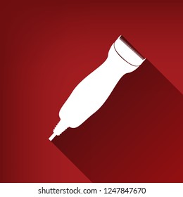 Clipper sign illustration. Vector. White icon with limitless shadow at ruby red background.