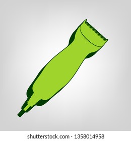 Clipper sign illustration. Vector. Yellow green solid icon with dark green external body at light colored background.