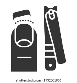 Clippers and cut nail black glyph icon. Manicure and pedicure instrument. Nail service. Beauty industry. Pictogram for web page, promo. UI UX GUI design element.