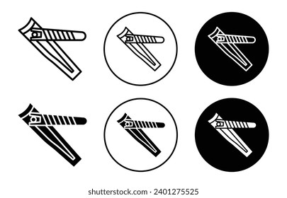 Icono de pinzas. vector de herramienta de corte de metal del pinza de uñas de mano o pie. Cuchillo de uñas de pedicura de manicura del dedo para cortar conjunto de símbolos.  