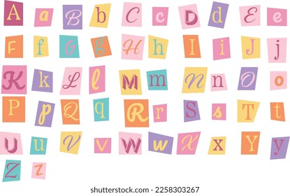  Clipping alphabet in y2k style. Social media, web design. Poster, banner, greeting card. Vector illustration