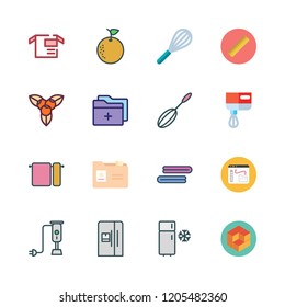 clipping icon set. vector set about towels, orange, package and mixer icons set.