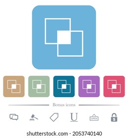 Clipping mask tool white flat icons on color rounded square backgrounds. 6 bonus icons included