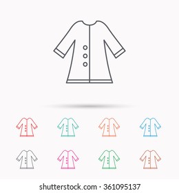 Cloak icon. Protection jacket outerwear sign. Gardening clothes symbol. Linear icons on white background.